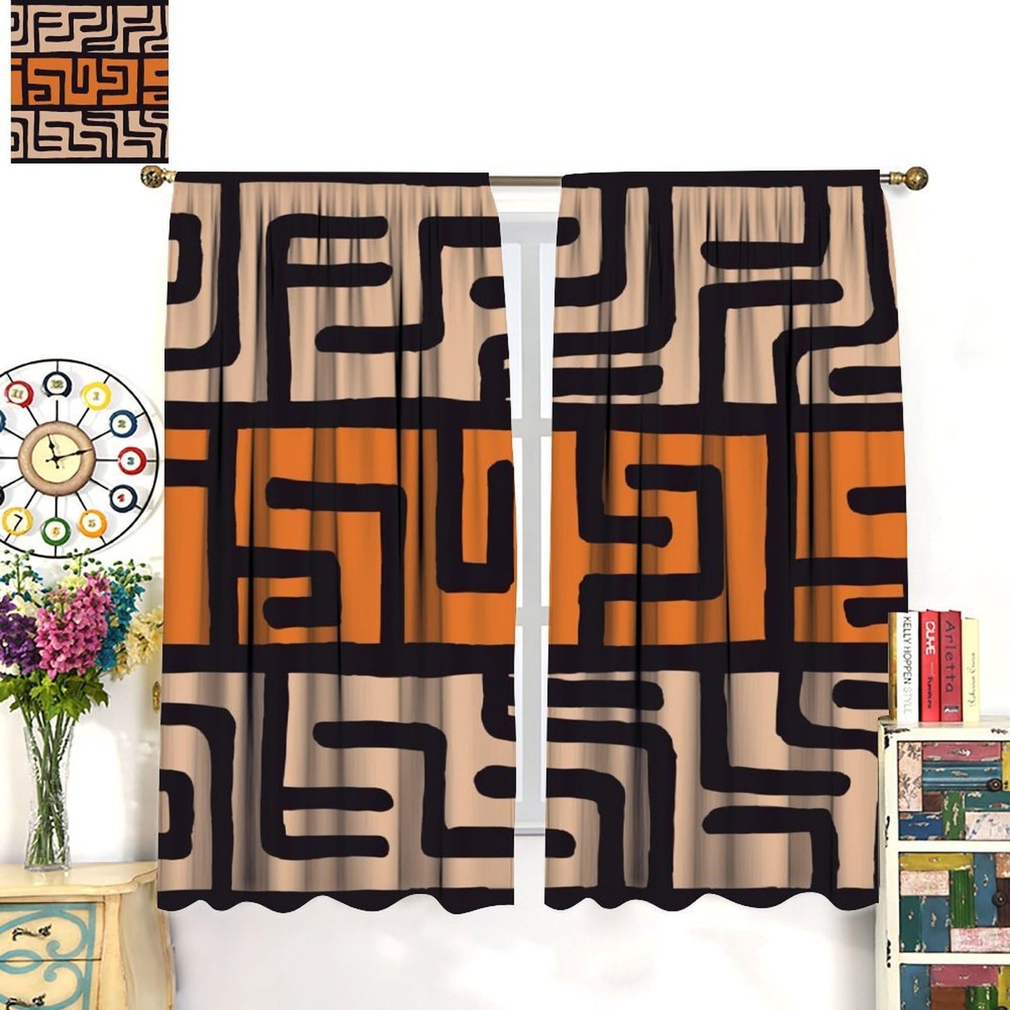 Djaby African Ethnic Blackout Curtains, Rustic Abstract African Traditional Geometric Art Printed Window Drapes for Bedroom Living Room Kitchen 42" W X 45" L(No Blackout)