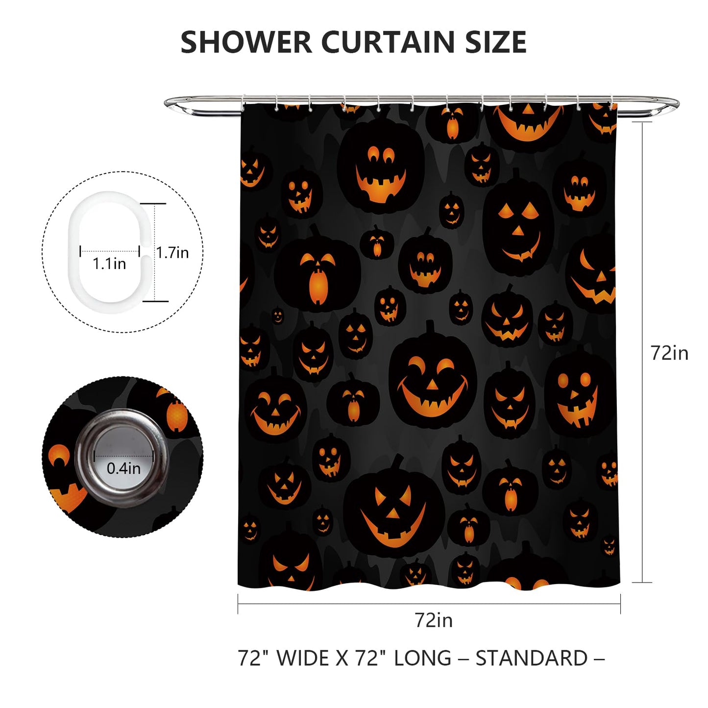MEHOFOND Halloween Pumpkin Shower Curtain Evil Pumpkin Shower Curtain Black Fall Shower Curtains for Bathroom Decor Washable Durable Fabric Shower Curtains 72x72 inch