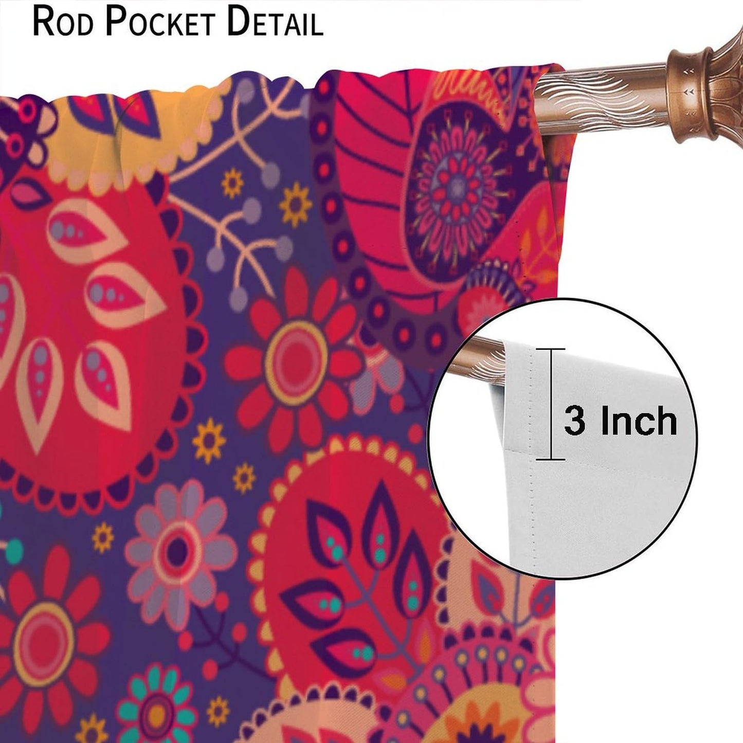 ICMOLYYENLO Vintage Bohemian Curtains, Abstract Paisley Floral Boho Style Indian Mandala Pattern Print Living Room Blackout Curtains for Bedroom 42x44 Inch