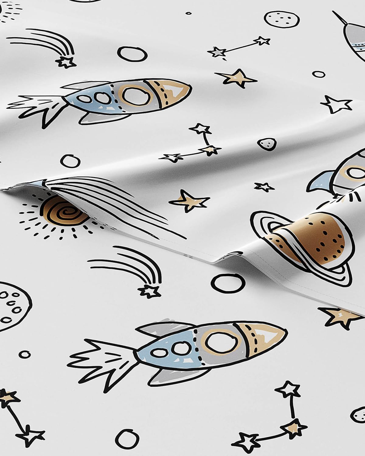 Kids Twin Size Bed Sheet Set - 3 Piece Kids Loft Bed Sheets - Space Galaxy Theme bedding - Soft, Cute - Breathable and Machine Washable - Spaceship Rocket Bed Set for Boys, Girls, Teens and Toddlers