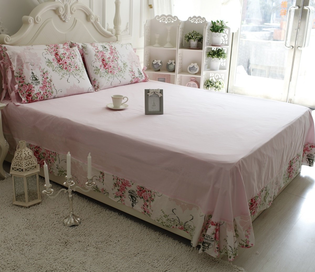 FADFAY Rose Floral 4 Piece Bed Sheet Set 100% Cotton Deep Pocket-King