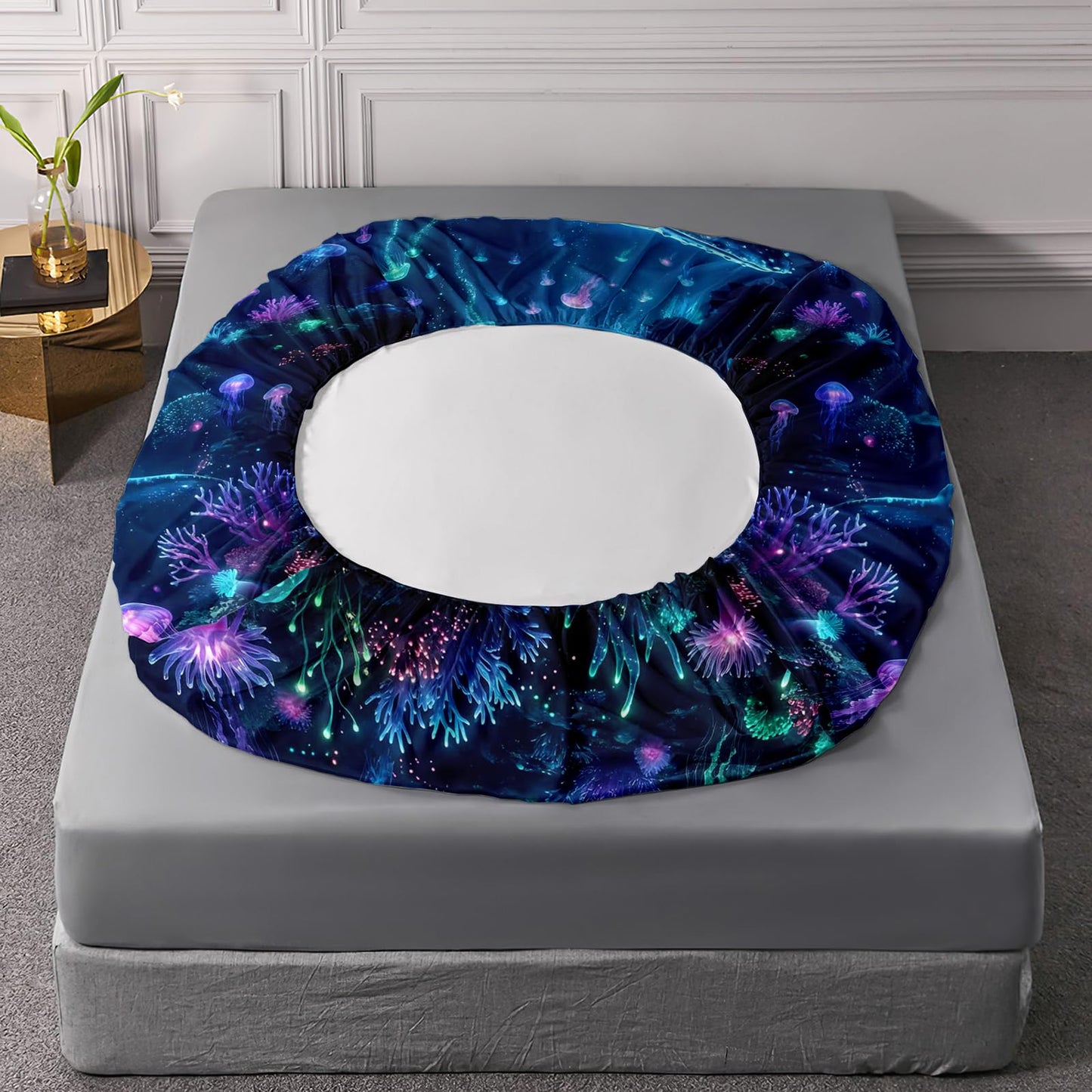 AILONEN Blue Whale Twin Fitted Sheet Set 3 Piece, Jellyfish Reef Pattern with 2 Pillowcases, 16 Inch Deep Pocket, Kids Room