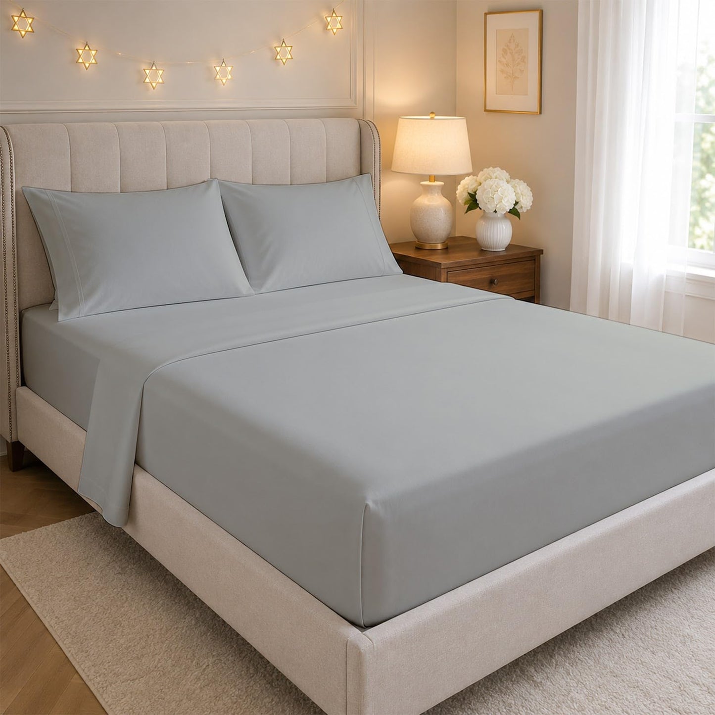 SlumberWell King Sheet Set, 4 Piece Microfiber Sheets, Extra Deep Pocket (18–24 Inch), Fits Thick Mattress, Soft Breathable & Wrinkle-Resistant, Light Grey