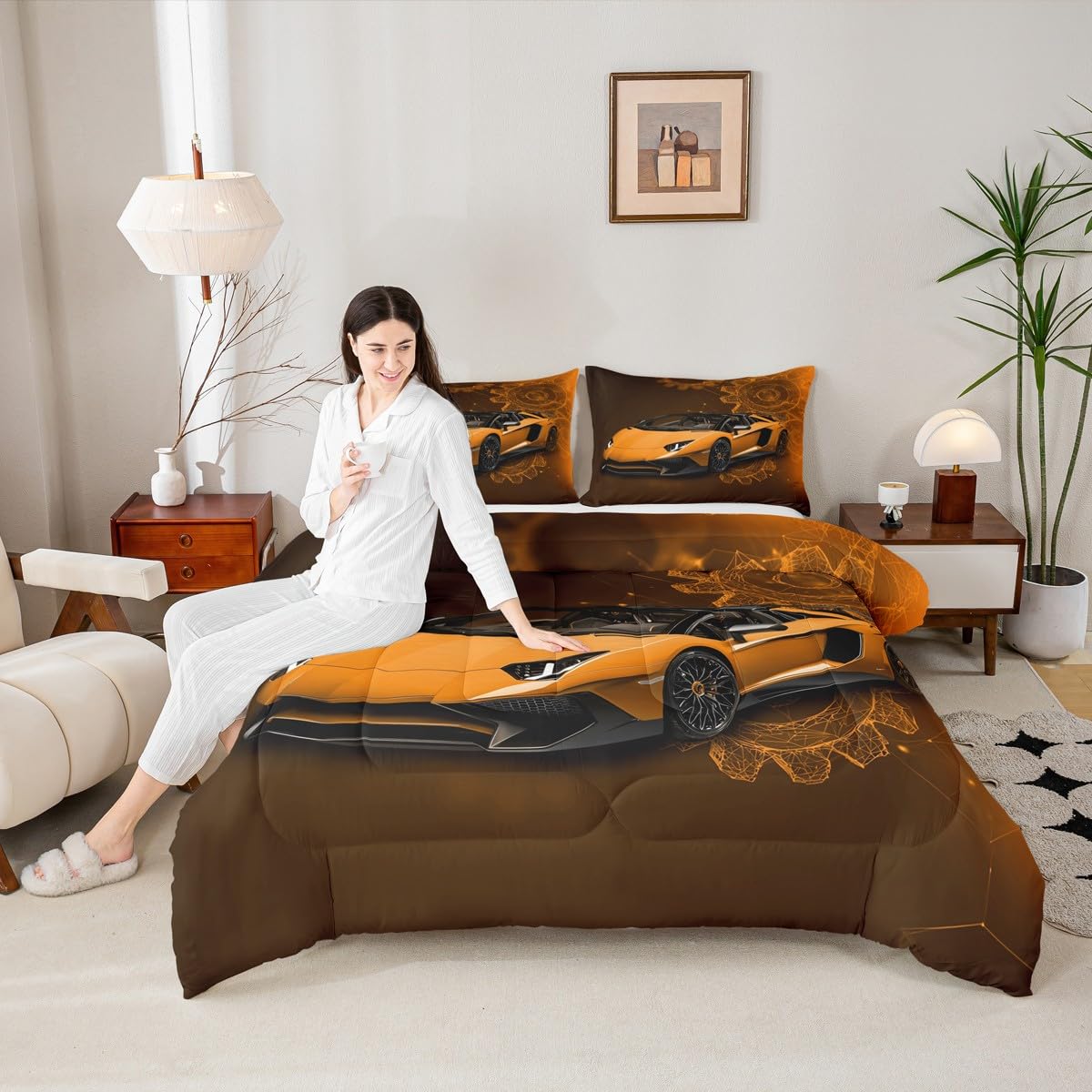 jejeloiu Speed Sports Car Comforter Set All Season Automobile Bedding Set with 1 Pillow Cases Ndustrial Gear Microfiber Kids Twin Bedclothes Bedroom Decor Duvet Quilt Breathable Soft Lightweight