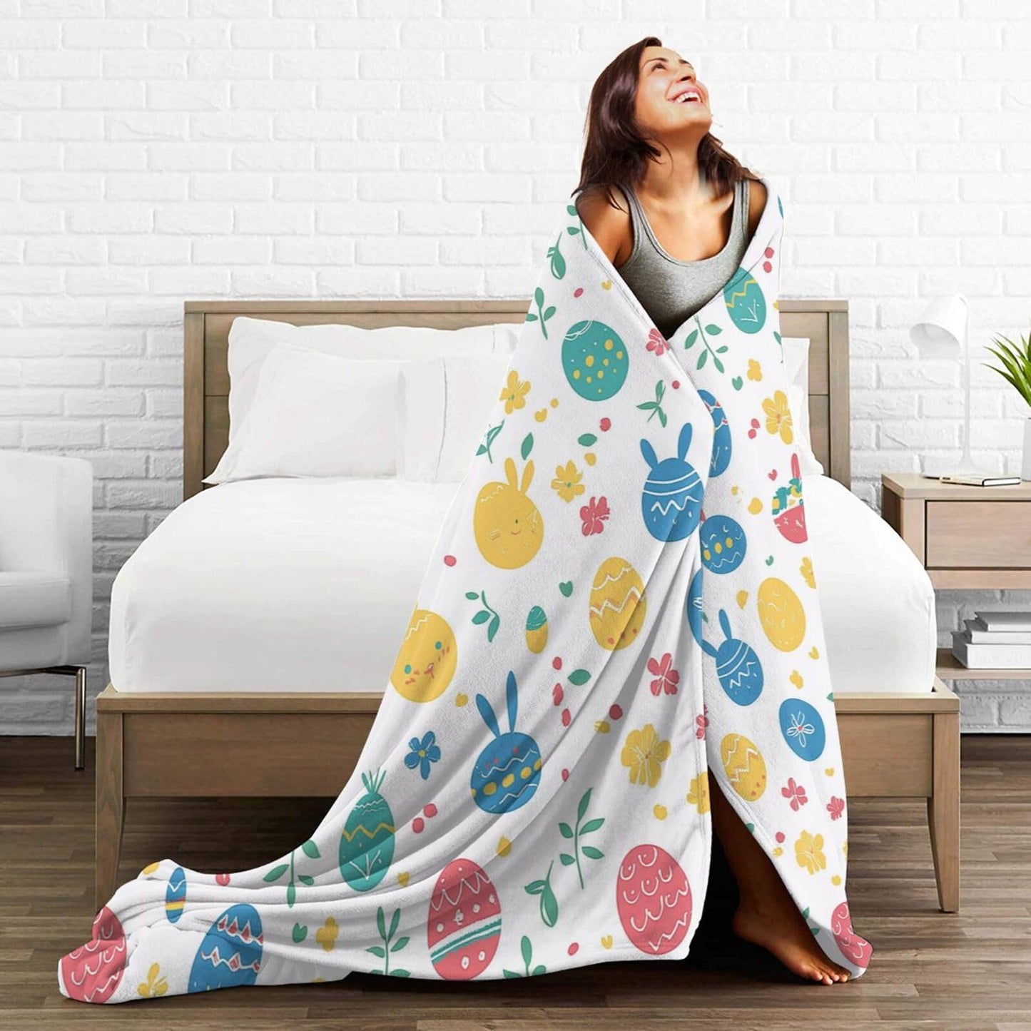 Easter Eggs Bunny Throw Blanket Soft Lightweight Flannel Fleece Blanket 50"X40" for Bed Sofa Couch Camping Travel