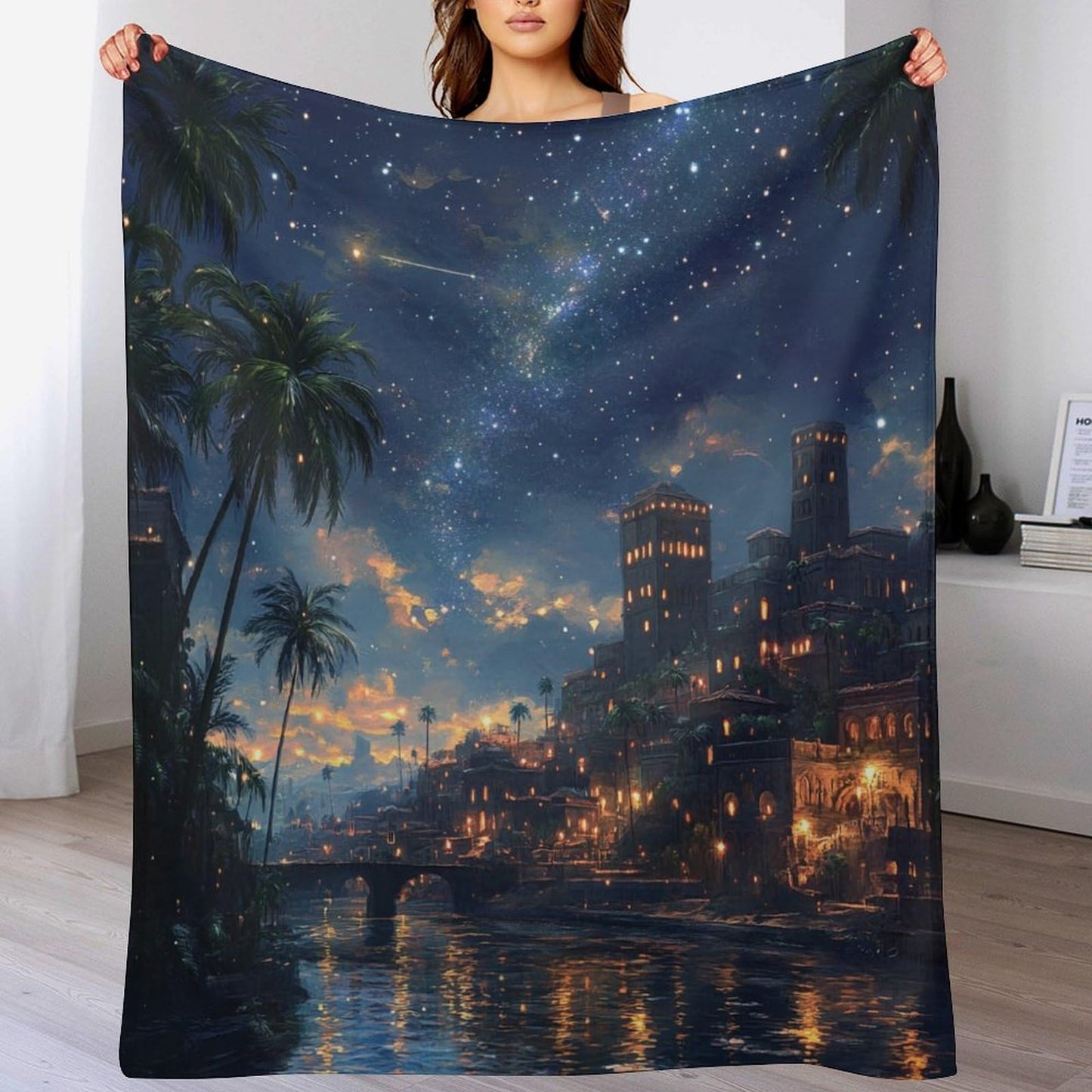 DIPQIMI City Building River Throw Blanket, Lightweight Soft Cozy Fantasy Starry Sky Blanket for Couch Sofa Bed, 30"x40"