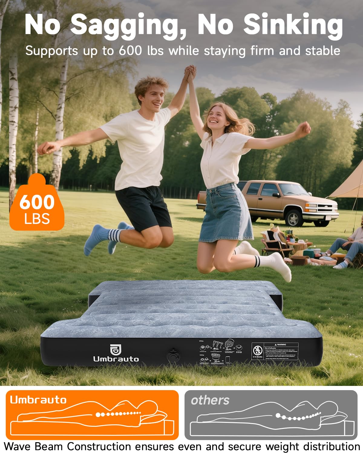 Umbrauto Inflatable Truck Bed Air Mattress for Full Size Short Truck Beds, 5.5-5.8ft, with Pump & Carry Bag. Perfect for Outdoor Adventures