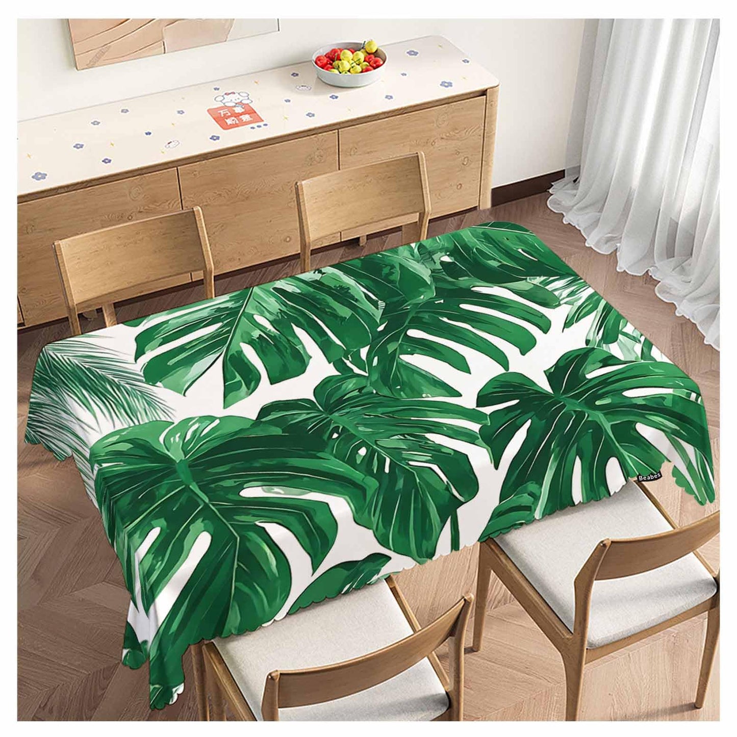 Beabes Palm Leaves Rectangle Tablecloth 52x70 Inch Tropical Beach Palm Leaf Green Dining Table Cloth Table Cover for Home Kitchen Restaurant Party Buffet Picnic, 4-6 Seats