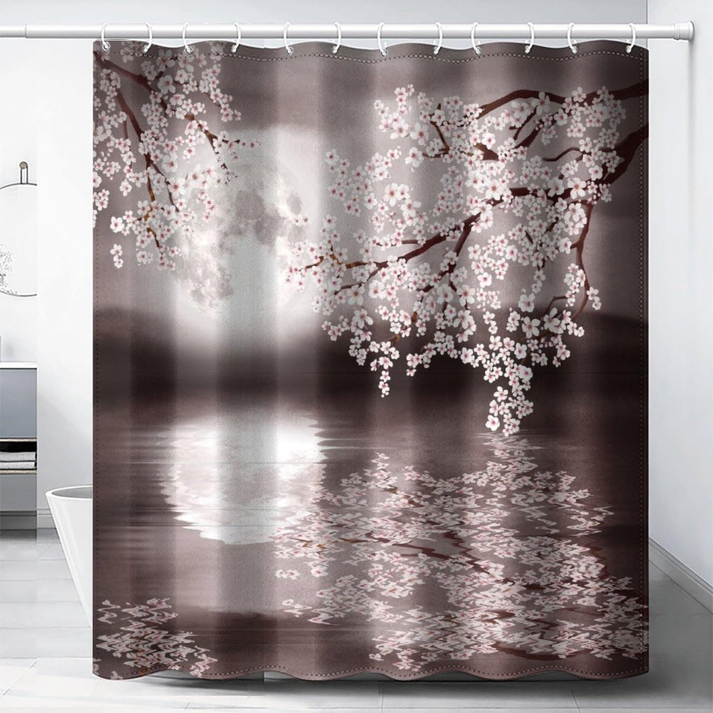 DDCBNS Japanese Cherry Blossom Shower Curtains,Pink Flower Nature Landscape Print Shower Curtain for Bathroom Decor Asia Oriental Theme Fabric Waterproof Upholstery Hook 66x72inch