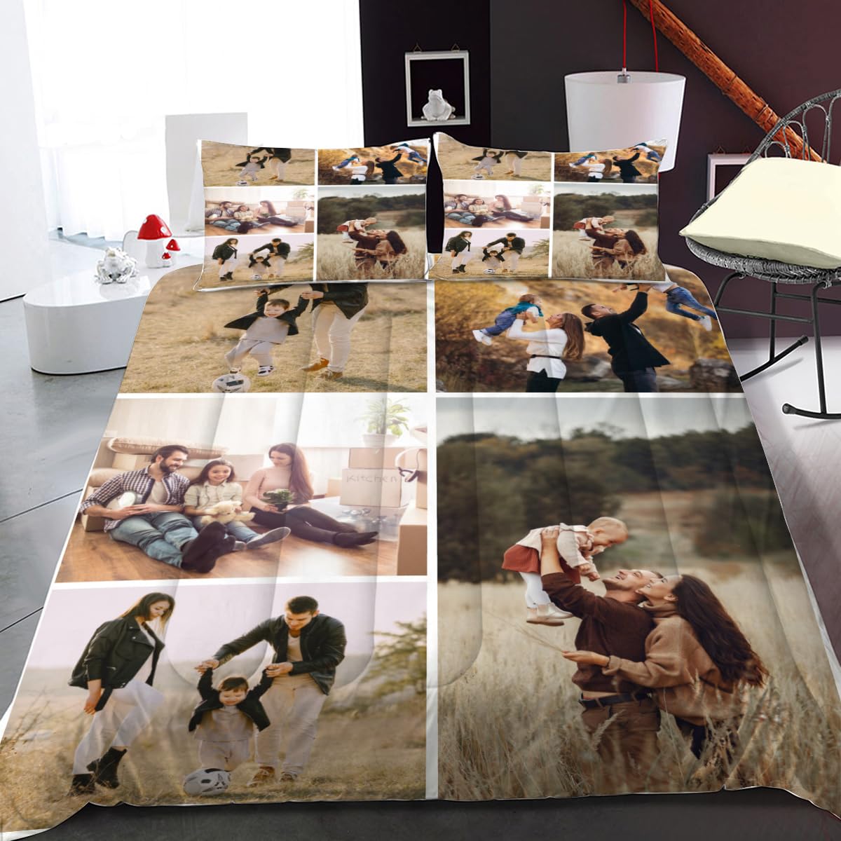 iBedding Custom Comforter Set with Photos Personalized Customized Picture Bedding Sets for Boys Girls (5 Photos)