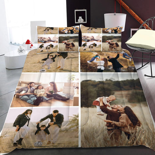 iBedding Custom Comforter Set with Photos Personalized Customized Picture Bedding Sets for Boys Girls (5 Photos)