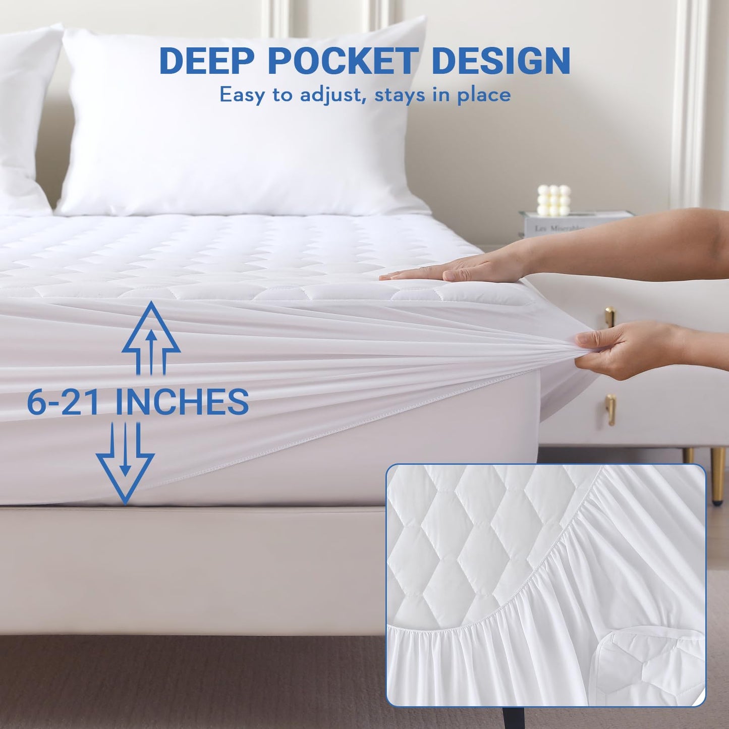 MUXHOMO Full Size Mattress Protector, 100% Waterproof Quilted Full Mattress Cover, Noiseless Soft & Cooling Mattress Pad, Deep Pocket 6"-21", White