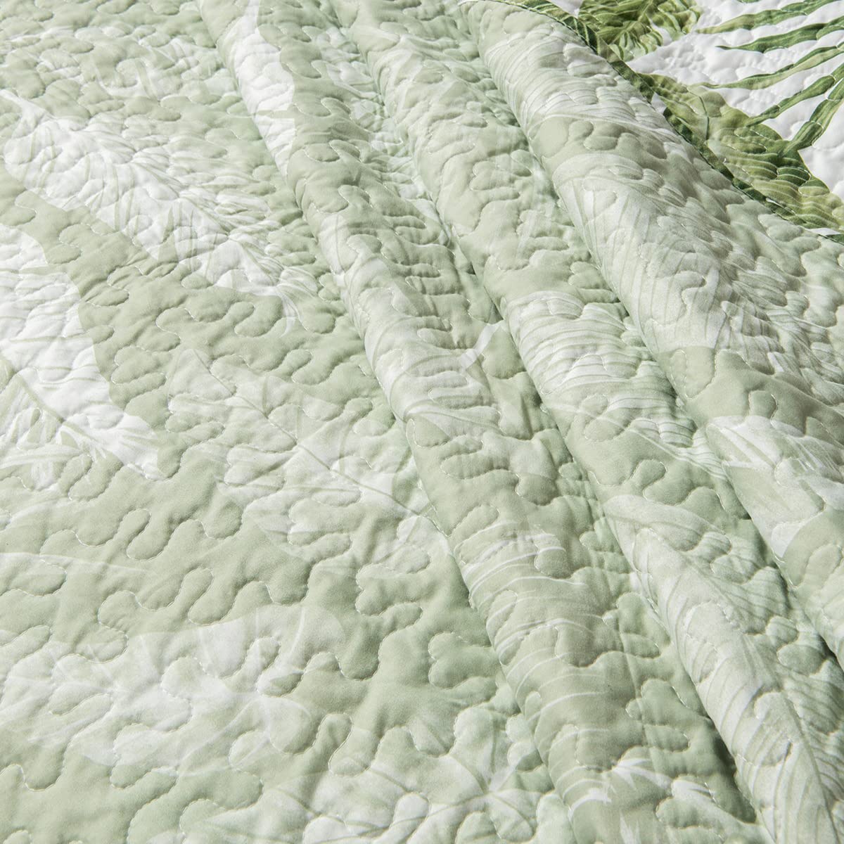 HORIMOTE HOME Tropical Plants Quilt Set Queen Size 3 Pieces, Green Palm Leaves Rainforest Style Fine Printed Reversible Bedspreads Bedding Sets, Soft and Lightweight Bed Coverlet for All Season