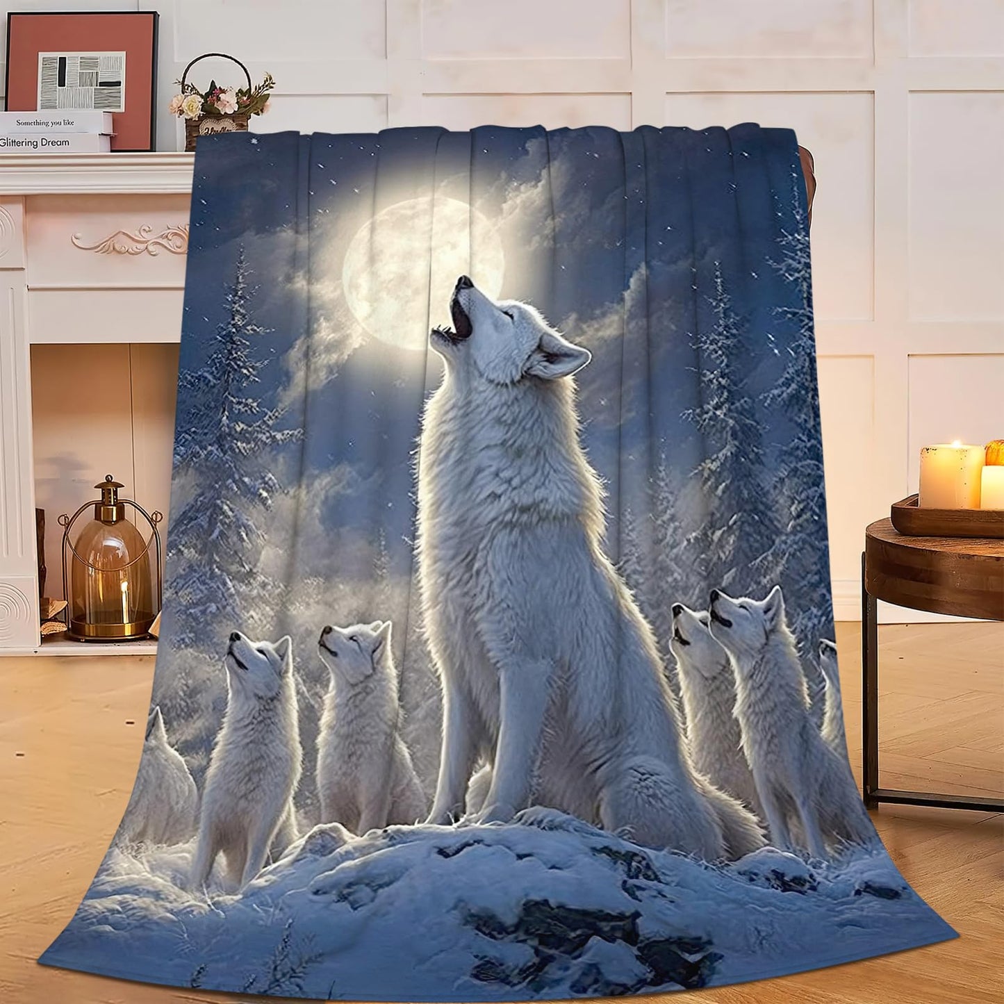 Wolf Blanket Wolves Moon Snowy Throw Blanket Soft Warm Cozy Fuzzy Plush Gifts for Girls Women Lightweight Fleece Flannel Stuff Decor Gift for Kids Adults 50"X40"