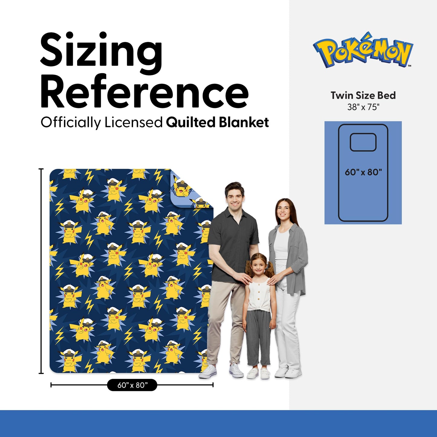Northwest Pokémon Electric Captain Quilted Throw Blanket, Pikachu Adventure Artwork, Soft and Comfy for Bedding for Bed Couch, 60 x 80 inches