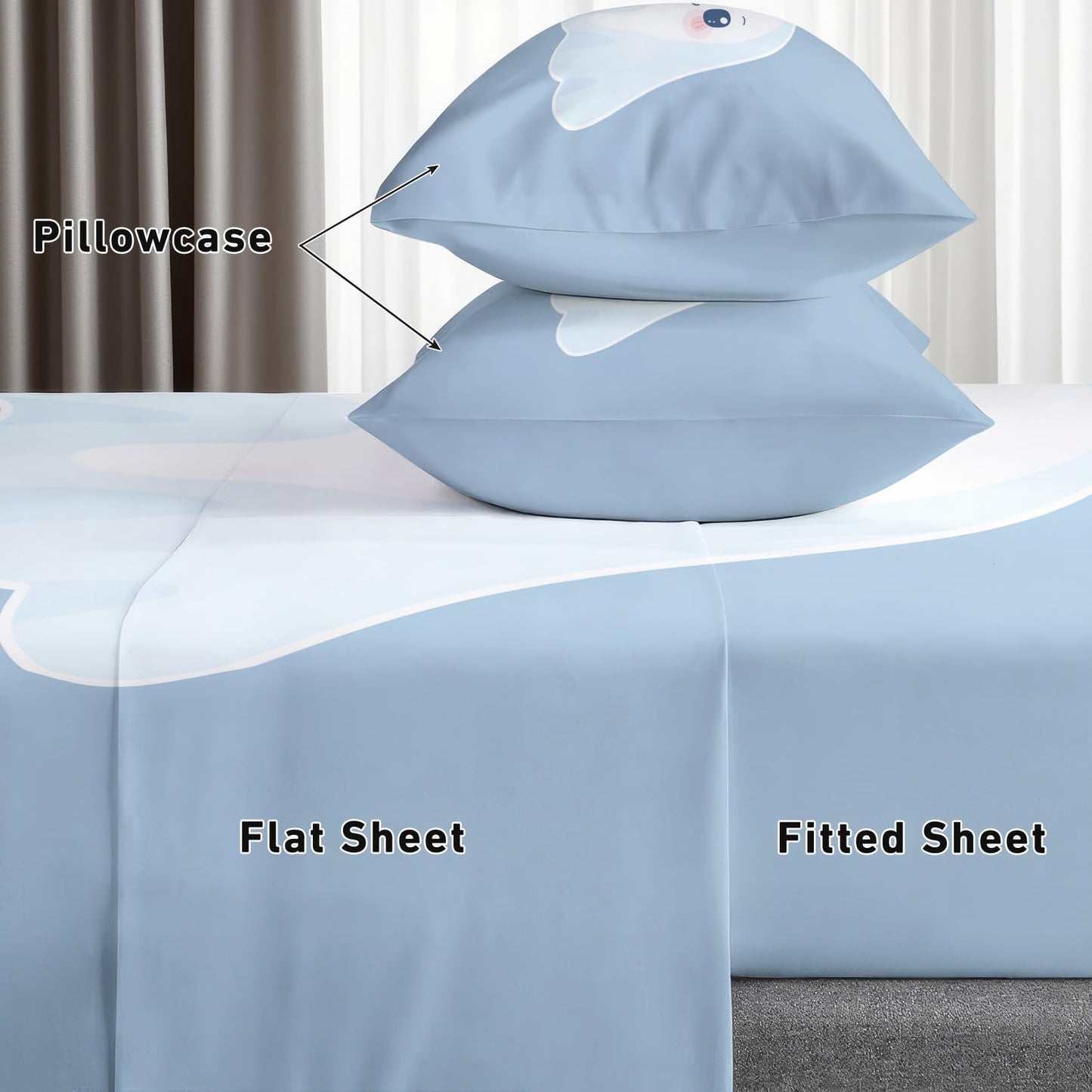 Cute Ghost Sheets Twin Size - Halloween Cartoon Kids Bed Sheet Set - Deep Pocket Soft Microfiber Bedding Set 3 Piece - Fitted Flat Sheet Pillowcase - Cute Ghost Bedroom Decor & Gifts