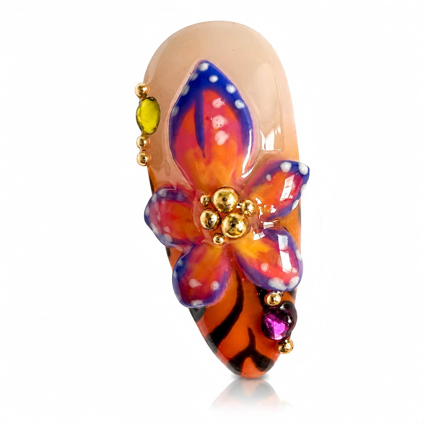 Handmade Acrylic Press On Nails Butterfly Cute Summer | Almond Nails Hand Painted 3D Floral | Reusable Vacation Style | Luxury Gift for Women (Medium Almond & Size M) Headeer