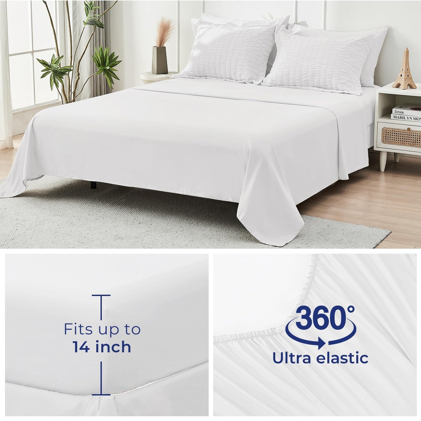 HYMOKEGE White Twin Comforter Set Seersucker 5 Pieces, All Season Luxury Bed in a Bag for Bedroom, Bedding Set with Comforters, Sheets, Pillowcase & Sham