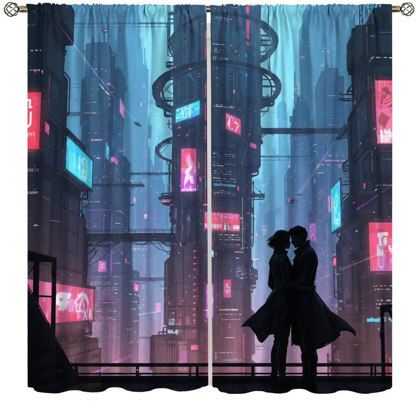 PHTAYOT Fantasy City Curtains Modern Night View Cityscape Skyline Building Scenery Pattern Decor Window Drapes for Bedroom Living Room,2 Panels Set,42x45Inch