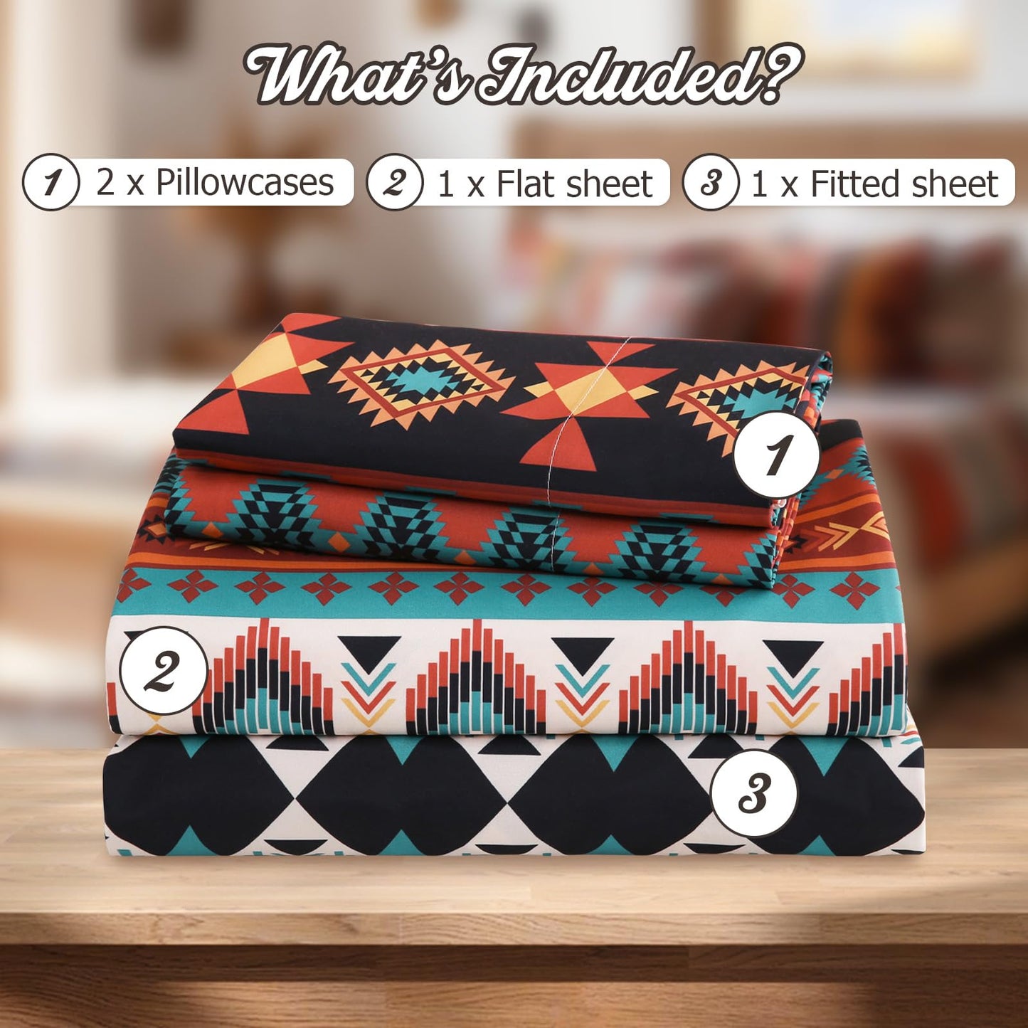 CozySmile Boho Printed Sheet Set Queen Size 4 Piece Soft & Breathable Bedding Deep Pocket 16" Cooling Wrinkle Free Comforter Bed Set Geometric Pattern Sheets (King, Multicolor Tribal