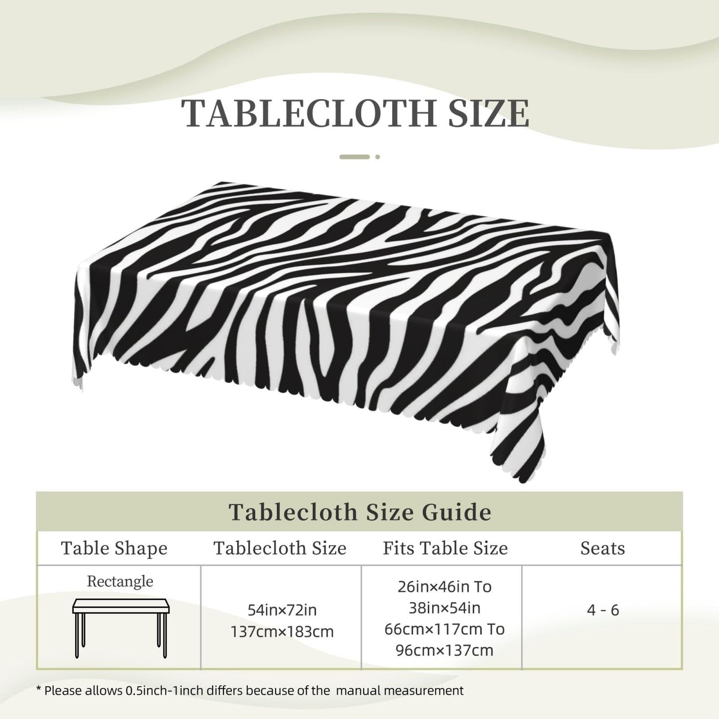 ZYPHORIEL Zebra Stripes Rectangle Tablecloths Black and White Print Table Cloths Dacorative Kitchen Dining Tablecloth for Rectangular Tables,Washable Table Cover for Party 54 x 72 Inch