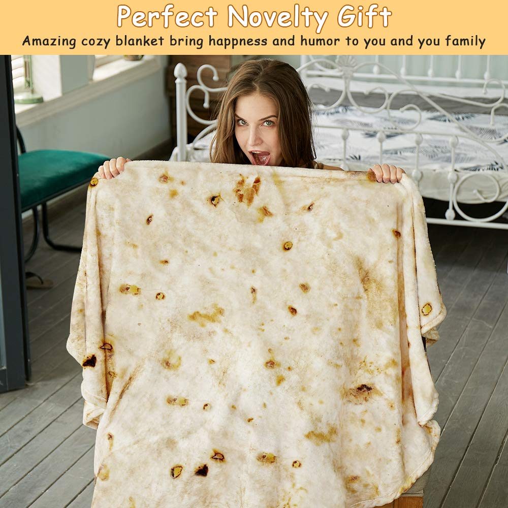 SeaRoomy Burritos Tortilla Throw Blanket, Tortilla Wrap Blanket, Novelty Funny Tortillas Round Blanket Giant Tortillas Round Soft Blankets for Adults and Kids (Beige, 60 inches)