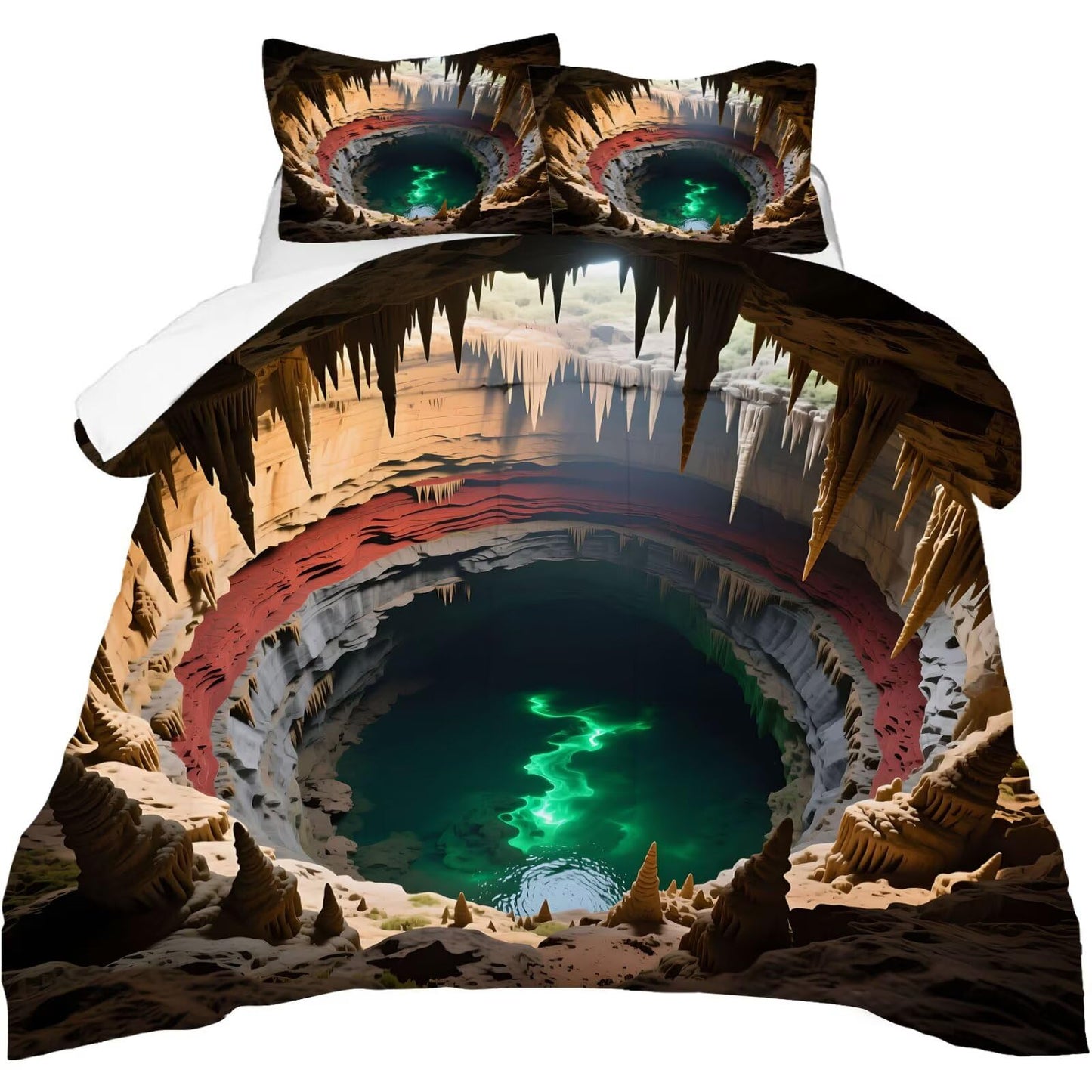 DJNEAR 3D Optical Illusion Comforter Set Full Size Vortex Bottomless Hole Bedding Sets for Kids Boys Girls Adults Bedroom Landscape Nature Cave Quilt 1 Comforter 2 Pillowcases