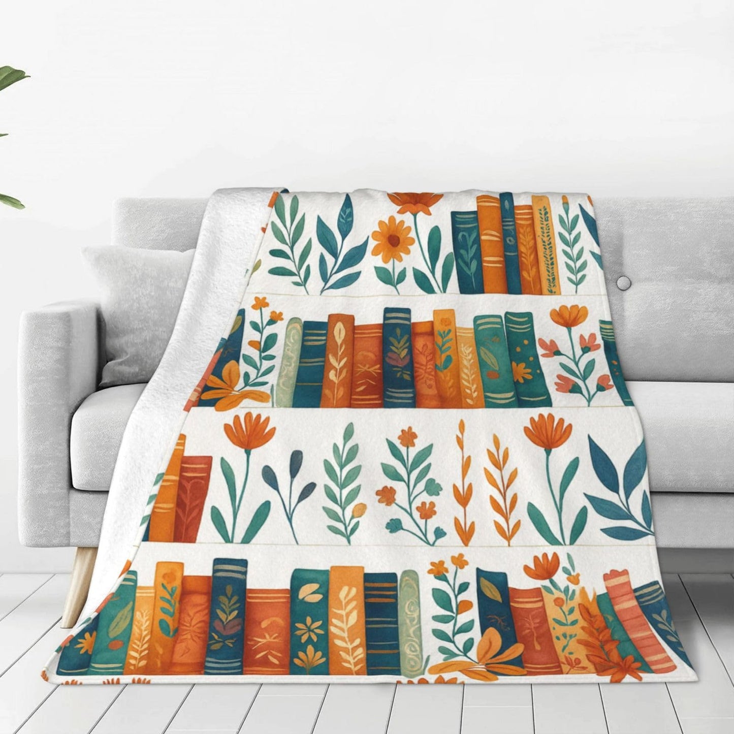 BINBINNIAO Book & Flower Blanket Flannel Couch Sofa Home Outdoors Keep Warm Blankets 50"x40"