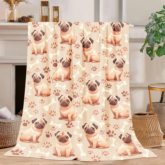 Pug Blanket Pug Dog Decor Cozy Animal Throw Super Soft Plush Flannel Fleece Blanket Gift for Kids Adults Men Women Ultra Warm & Lightweight Flannel, 50"X40"