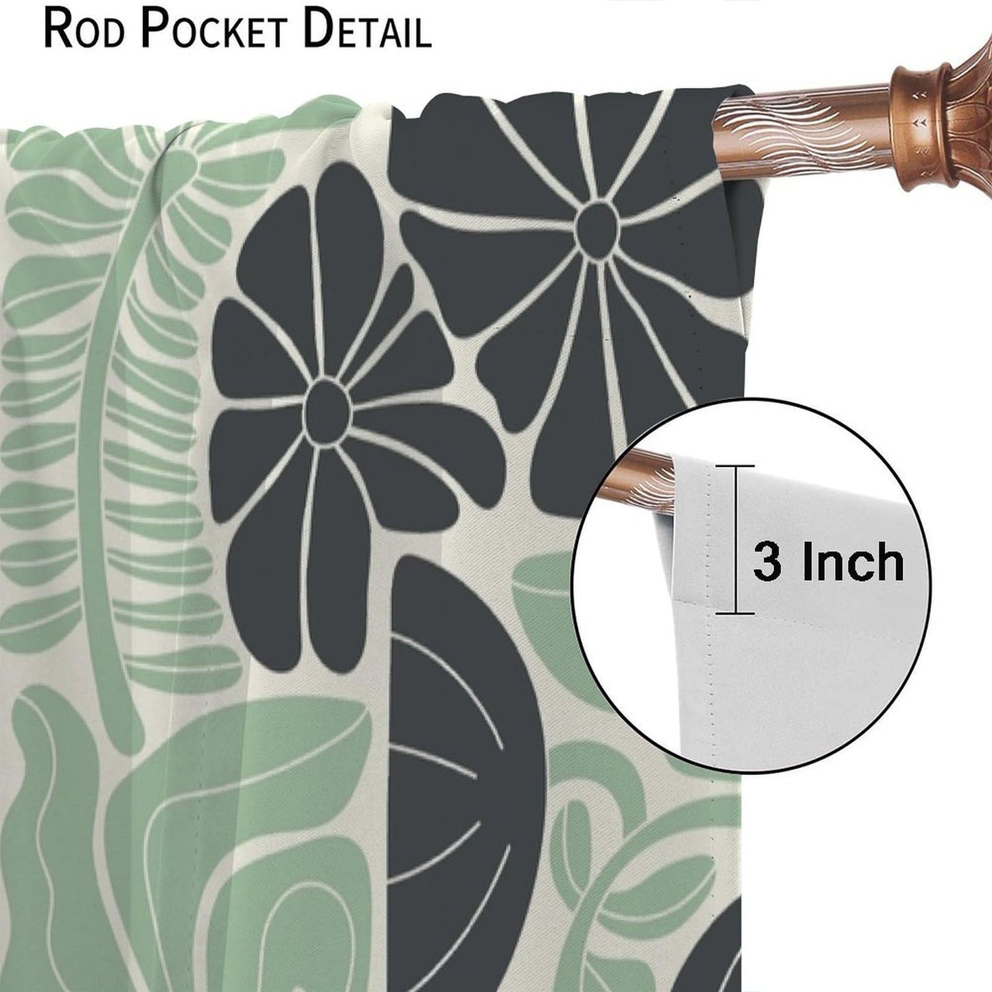 JESTRONRY Mid Century Boho Curtains, Modern Abstract Abstract Geometric Green Floral Pattern Print Blackout Window Door Curtains for Bedroom Living Room Home Decor 42x45in