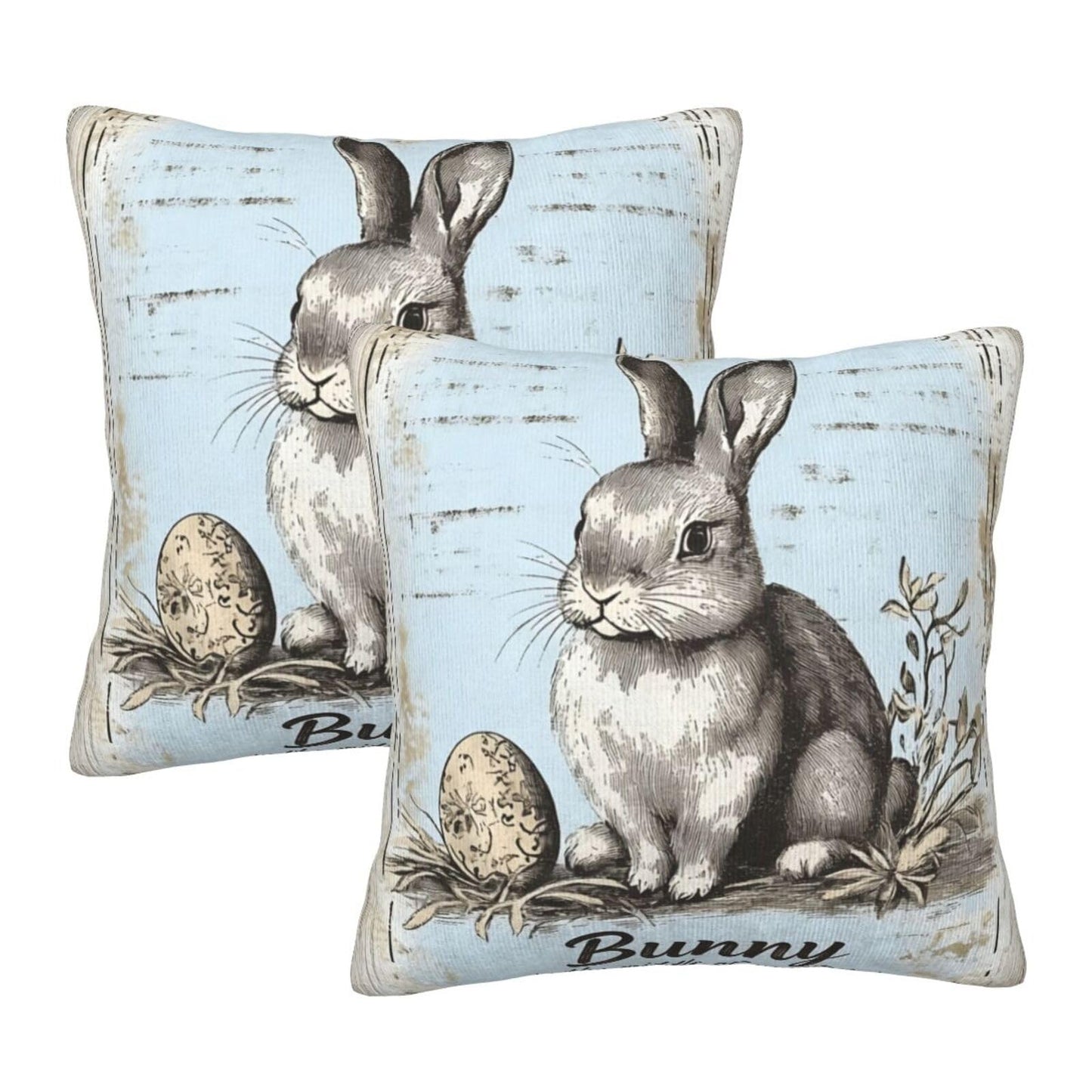 Droerfes Bunny Egg Throw Pillow Covers Set of 2 Couch Pillow Case Decoration Cushion Covers for Sofa Home Living Room Bedroom Outdoor 18X18 Inch