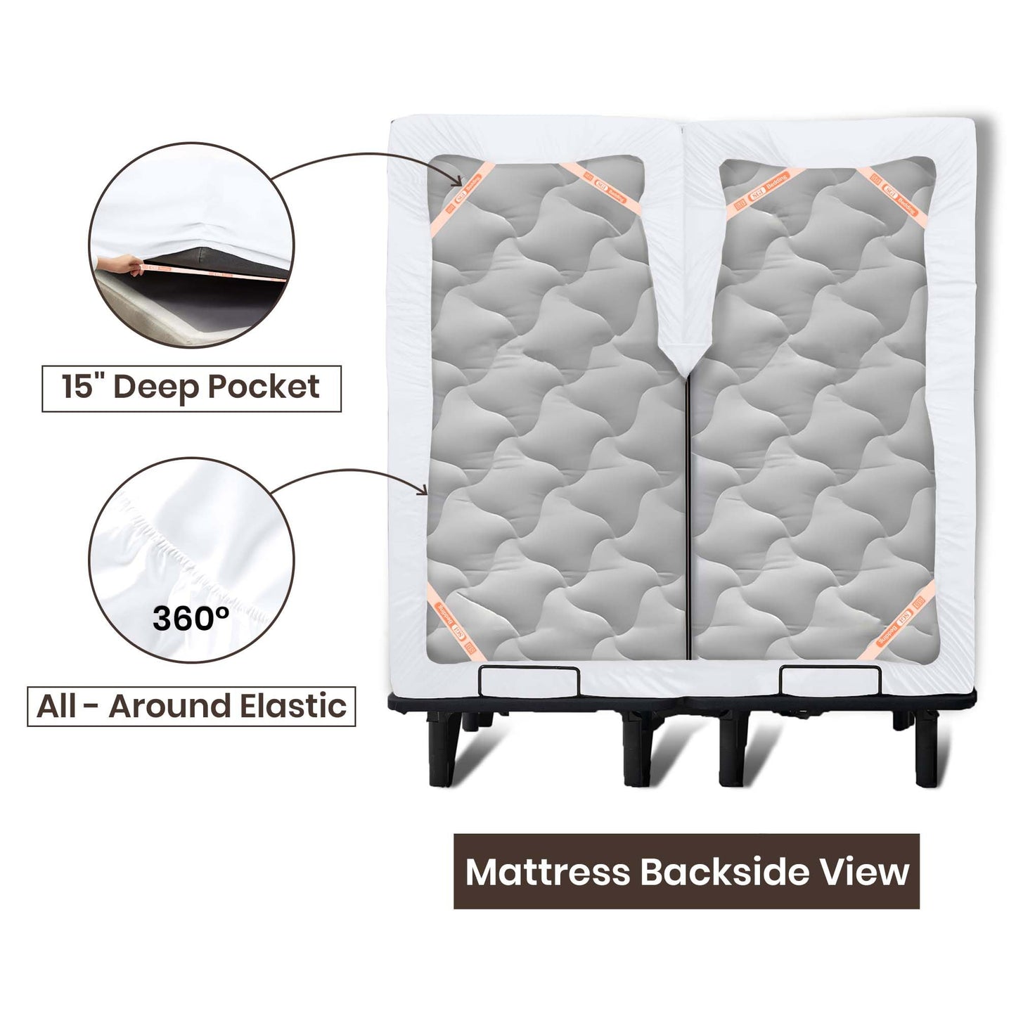 SGI bedding 32" King Split Top Flex Head Sheet Set 1800 Threads Flex Top Sheets for Adjustable Bed 4 Piece 15" Deep Pocket for Sleep Number Bed - White