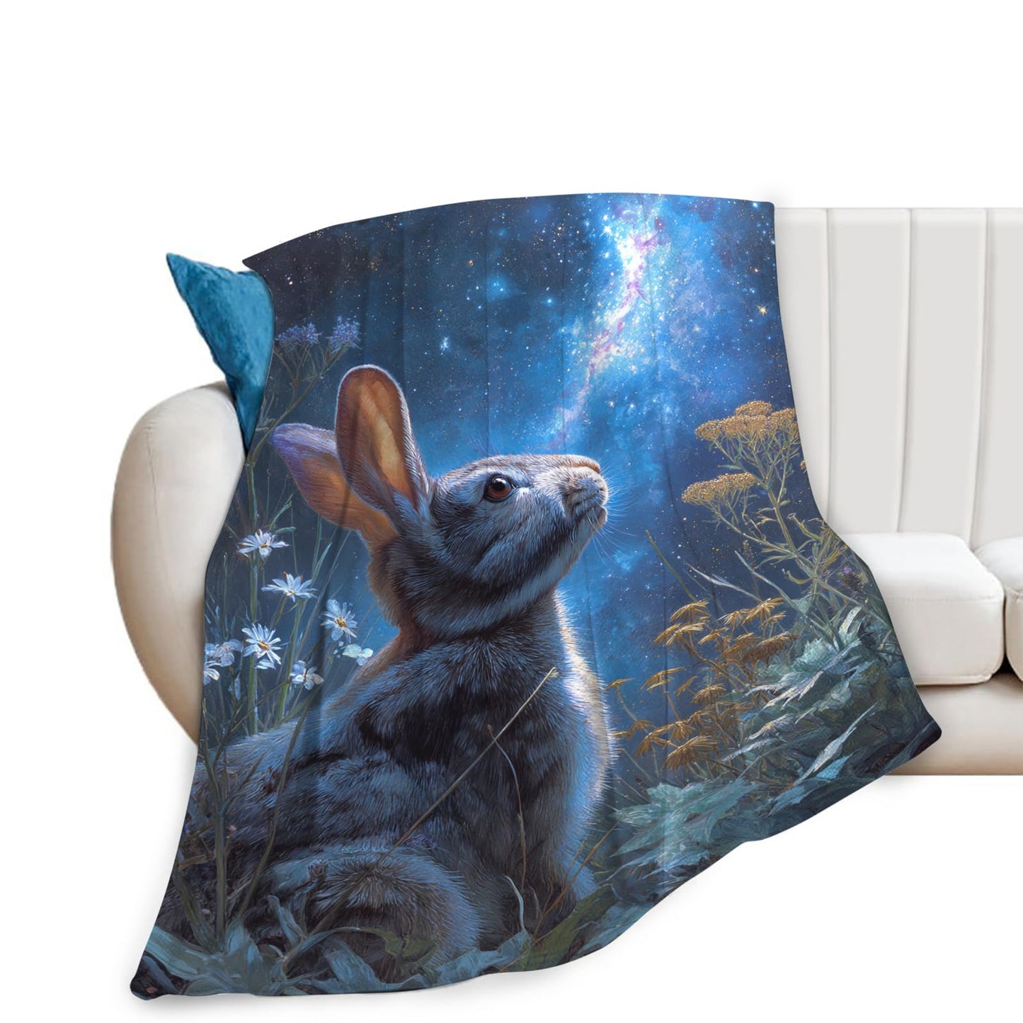 Rabbit Blanket Gifts for Girls Boys Galaxy Bunny Throw Blankets Cozy Plush Fleece Flannel Fuzzy for Women Men Decor 50"X40"