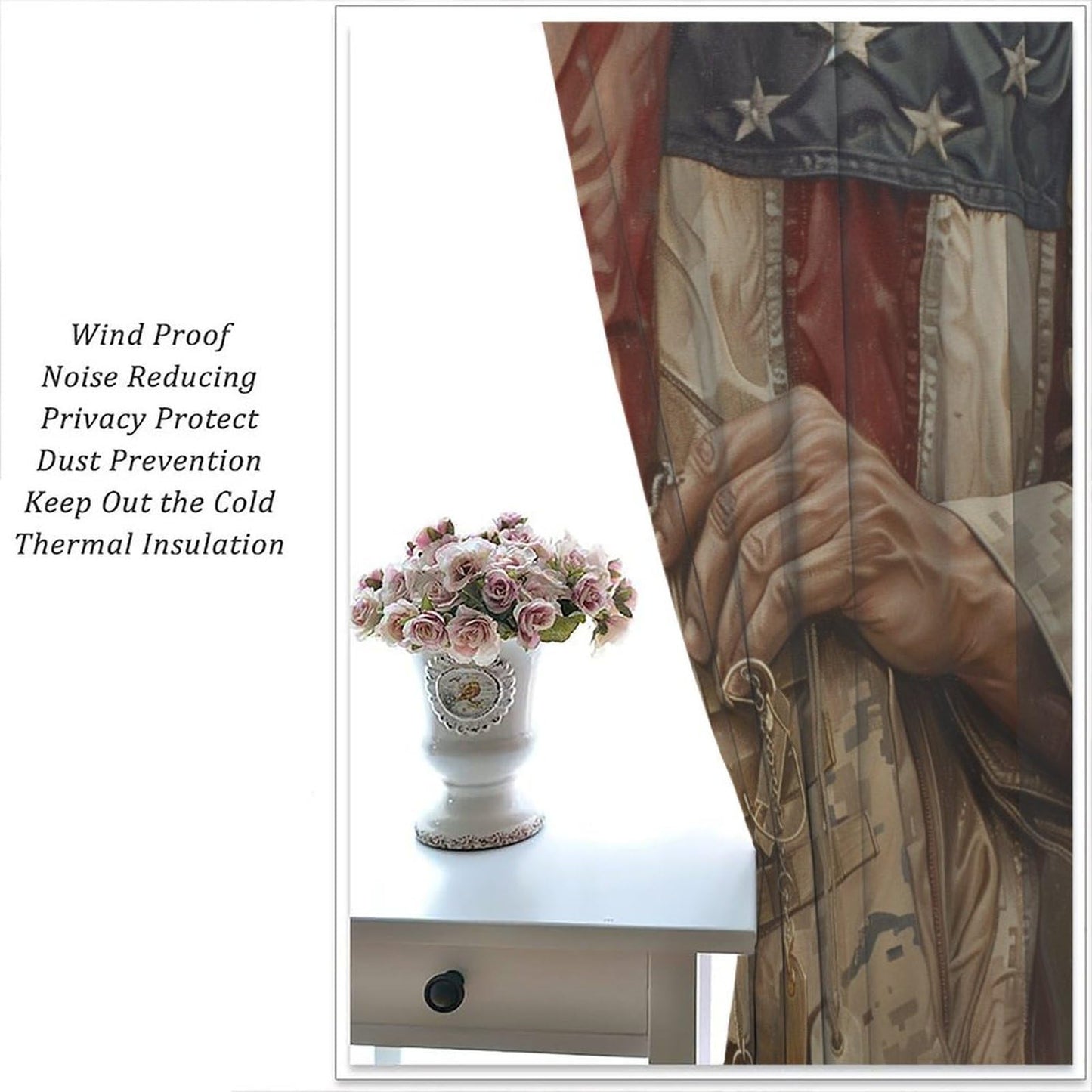 TOWINSFB Military Soldier American Flag Blackout Curtains for Living Room Bedroom, Retro Camouflage USA Patriotic Window Curtains Rod Pocket Thermal Insulated Window Drapes, 2 Panels, Each 21W x 63L