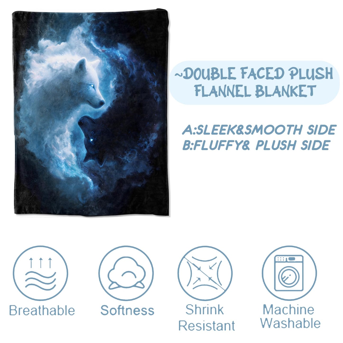 Zeleda Fantasy Wolf Flannel Blanket, Soft Cozy Throw with Majestic Animal, Powerful Wildlife Home Bedroom Decor and Gifts for Men Women Teens, Lightweight Blankets for All Seasons, 50x60 Inch