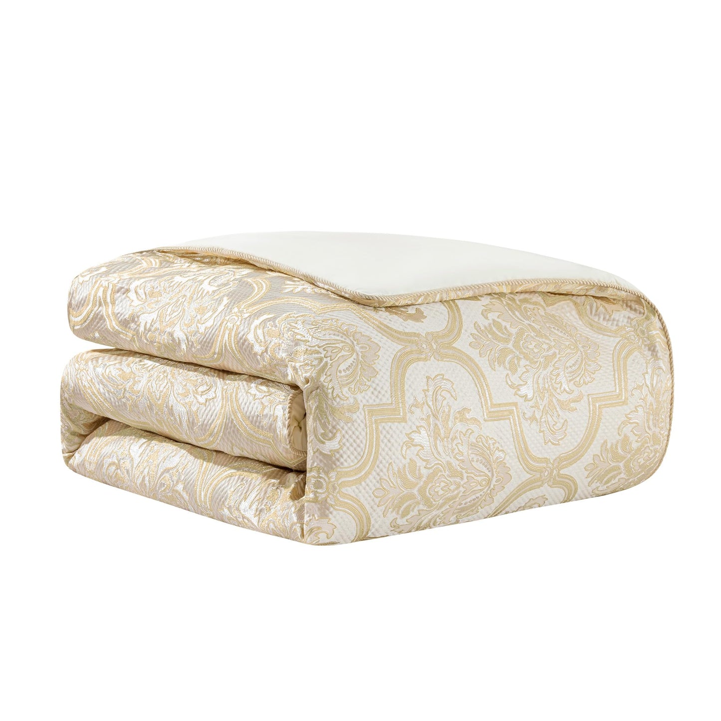 Loom and Mill 9-Piece Comforter Bed in a Bag, Elegant Damask Floral Comforter Sets King Size, All Season Jacquard Bedding Sets with Bed Skirt, Euro Shams and Decorative Pillows(Beige Gold, King)
