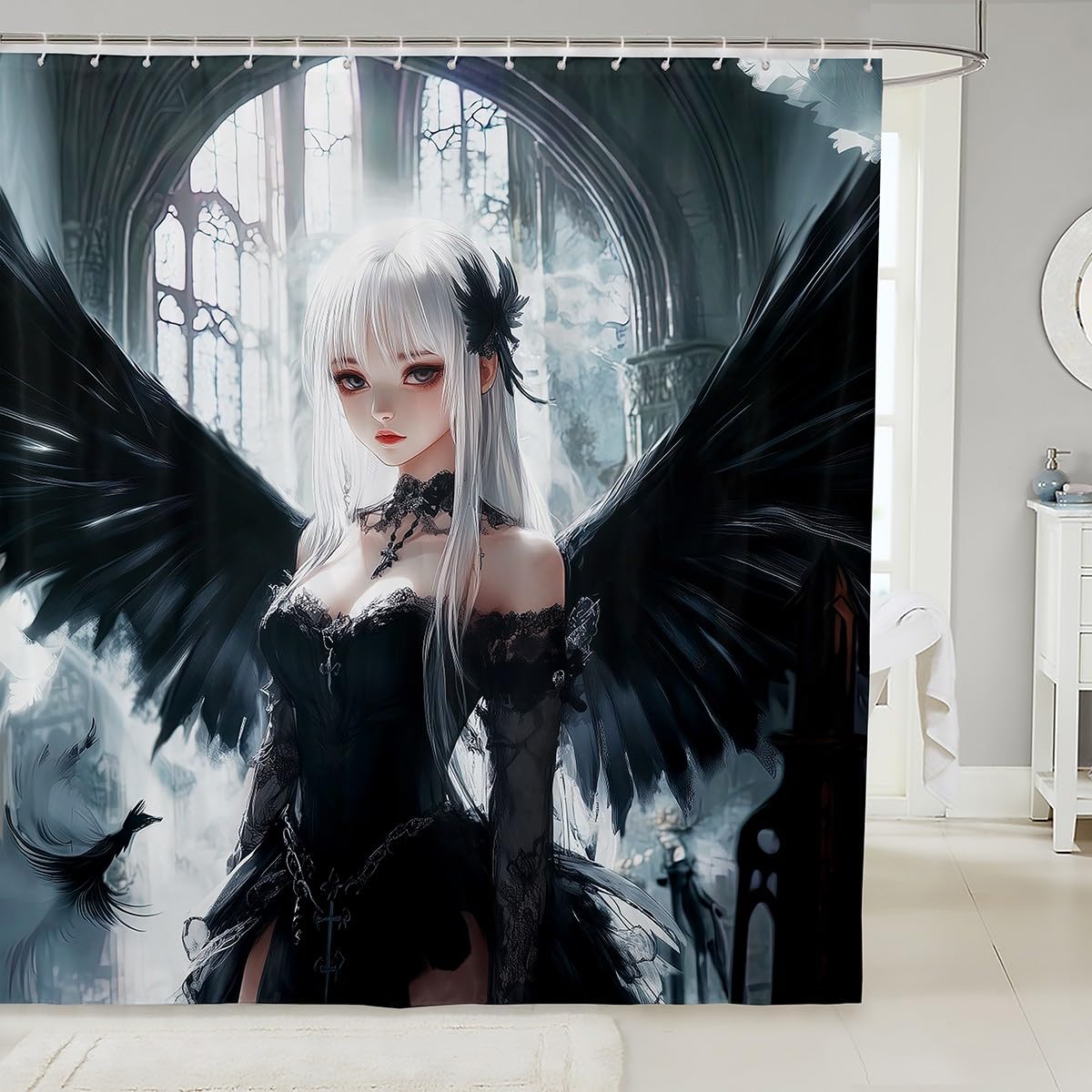 Erosebridal Anime Girl Shower Curtain 72" W X 78" L, Kawaii Japanese Anime Fabric Shower Curtain for Kids Boys Teens Adult, Cartoon Girl Bathroom Accessories Japan Animation Bathroom