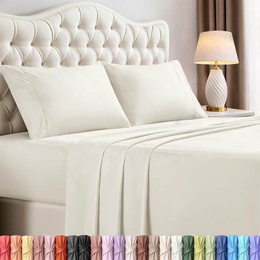 Utopia Bedding Queen Size Sheet Set – 4 Piece Bed Sheets, Soft and Breathable Microfiber, Includes 1 Fitted Sheet, 1 Flat Sheet and 2 Pillowcases – Oeko Tex (Ivory)