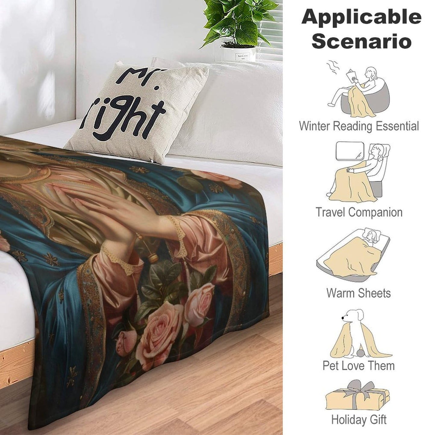 eiffecho Virgin Mary Throw Blanket Catholic Religious Faith Prayer Print Blankets Gifts for Couch Sofa Stuff Decor Cozy Fleece Plush Flannel Bedding for Lover Men Women Adults 40"x50"