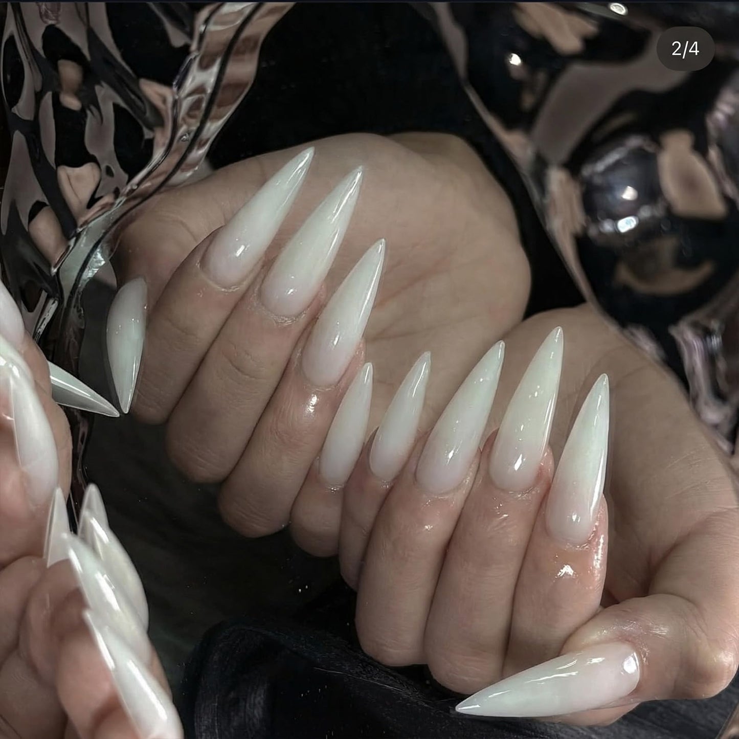 SINHOT Stiletto Press on Nails - Long Fake Nails, Glossy Finish, White Gradient & Nude Neutral, DIY Artificial False Nail Art - 24 Pcs Nail Kit with Glue