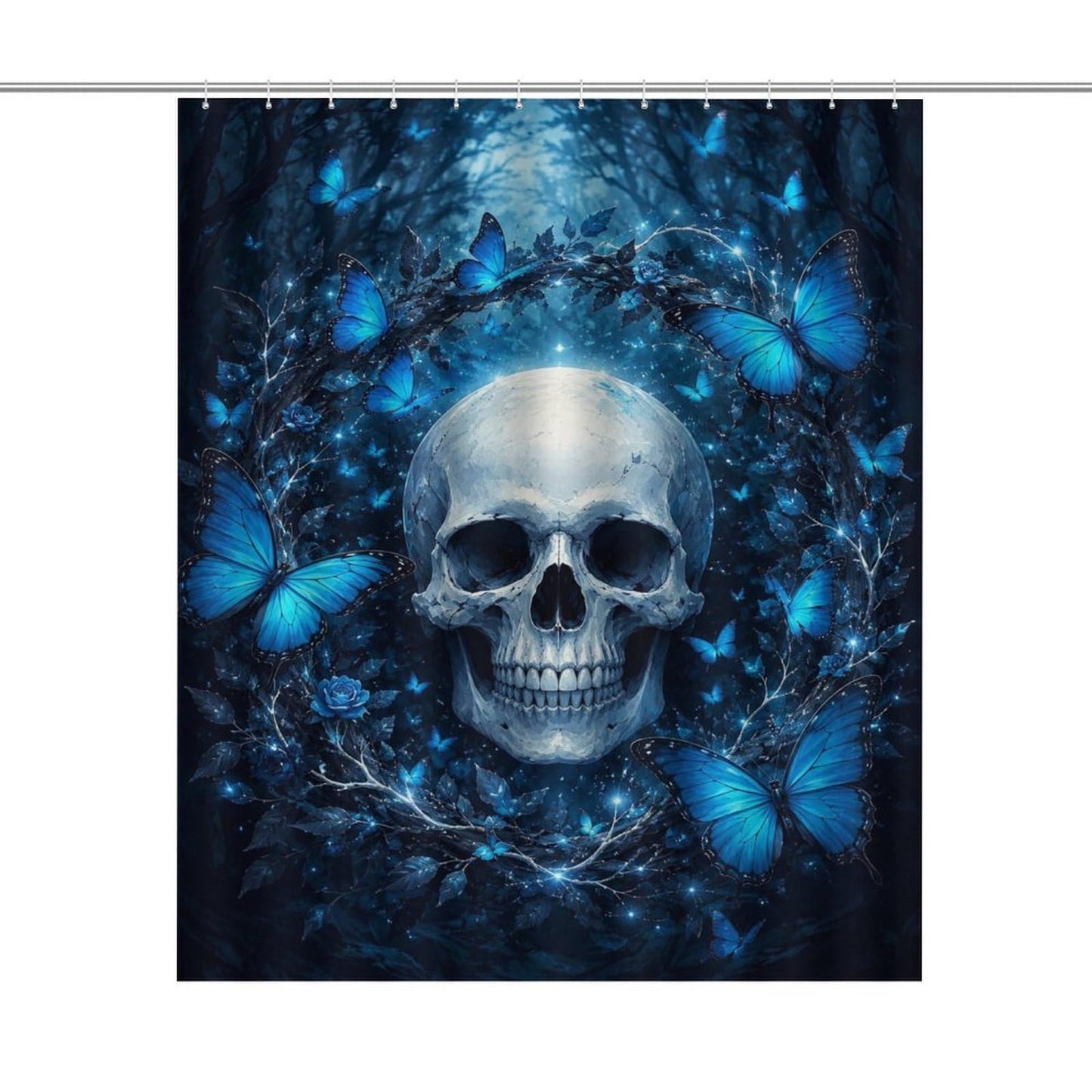 bladesgsd Blue Mystical Skull Forest Shower Curtain with 12 Hooks 60x72Inch, Polyester Bathroom Curtain, Privacy Shower Curtain for Bathtub, Shower Stall, Apartment, Guest Bathroom