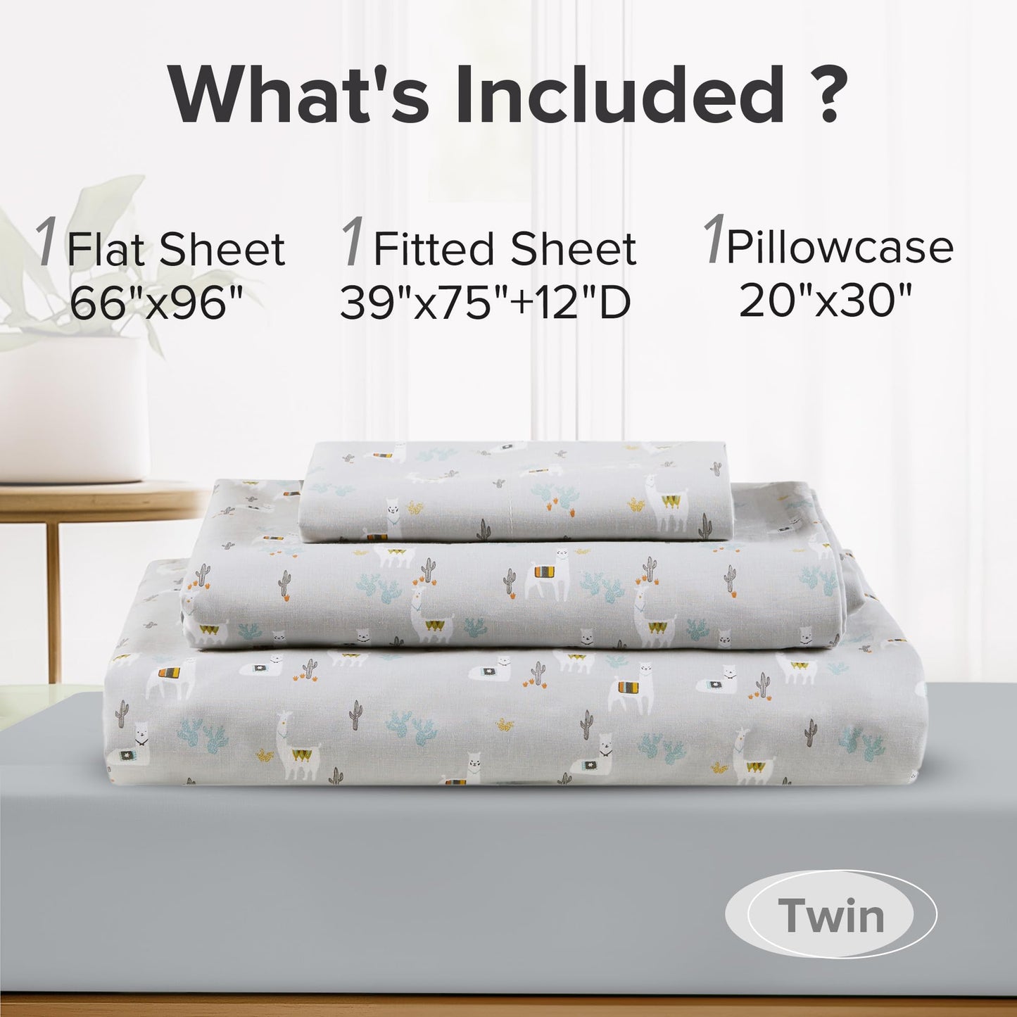 Comfort Spaces 100% Cotton Sheet Set Breathable, Lightweight, Soft with 12" Elastic Pocket Fits up to 14" Mattress, All Season Cozy Bedding, Matching Pillow Case, Twin Lama Multi 3 Piece