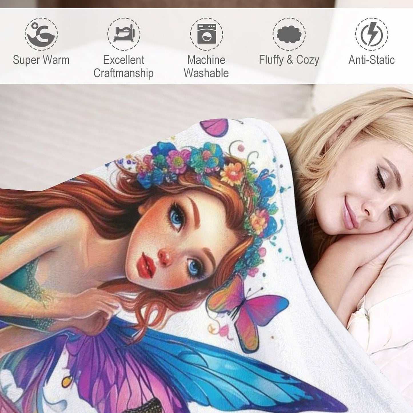 EFOKDRP Beautiful Butterfly Fairy Flannel Throw Blanket, 50x60 Inch Magical Fantasy Nature Art Cozy Home Decor for Sofa, Bedroom or Living Room
