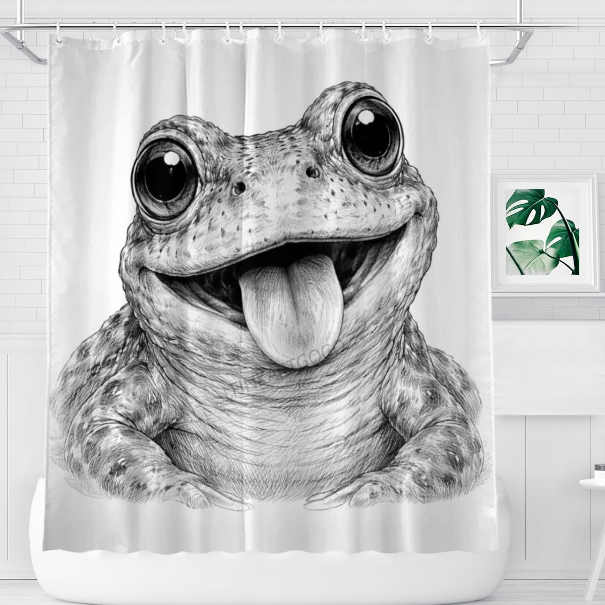 LFINKARTGOGO Sketch Frog Shower Curtain 72x72 Inch with 12 Hooks Black White Animal Portrait Bathroom Decor Cute Animal Waterproof Washable Polyester Bath Curtain