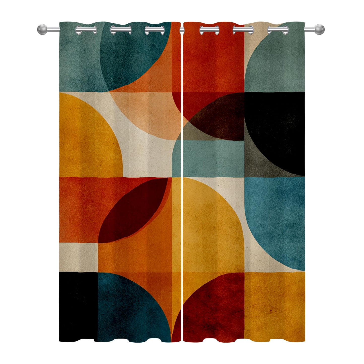 Mid Century Blackout Curtains for Bedroom Living Room, Colorful Modern Abstract Geometric Patterned Window Treatments, Room Darkening Thermal Insulated Grommet Drapes, 45 Inch Curtains 2 Panel Set