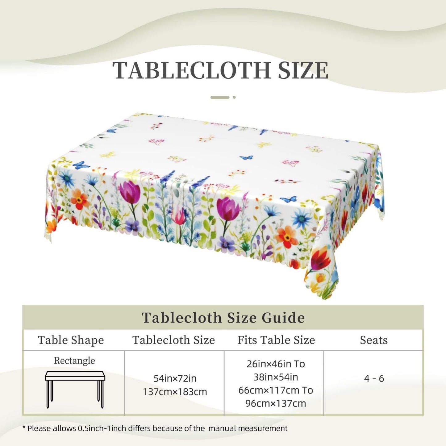 XUNNEECY Vibrant Colors Flowers Tablecloth 54x72 Inches, Floral Rectangular Polyester Table Cover with Wave Lace, Washable Dining Table Cloth for Kitchen, Party, Outdoor