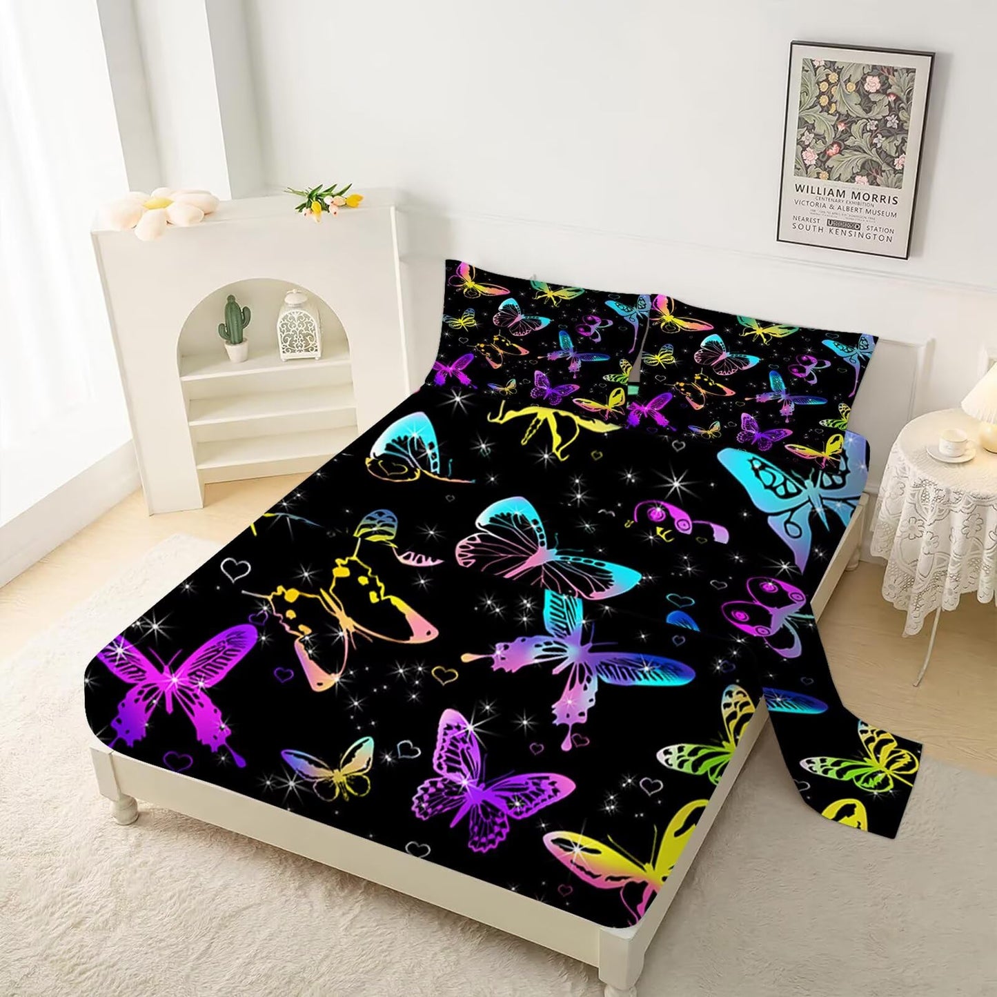 VTKON Colorful Butterfly Sheets Twin Size for Girls Boys Black Kids Cute Bedsheets Microfiber Deep Pocket Bed Sheet & Pillowcase Sets 3 Pieces