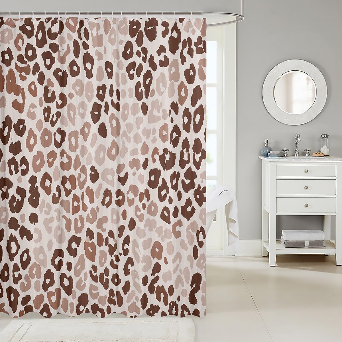 jejeloiu Leopard Print Shower Curtain for Bathroom Decor Cheetah Print Bath Curtain for Stalls Bathtubs Beige Brown Bathroom Accessories Modern Art Waterproof Polyester Fabric with 12 Hooks 72"x72"