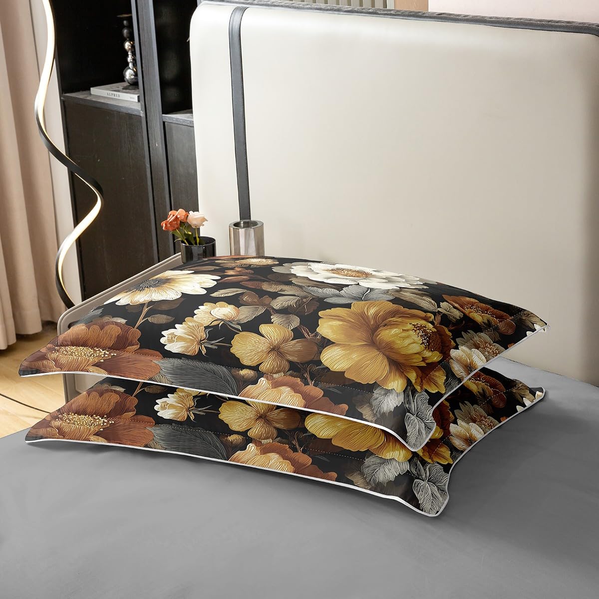 Erosebridal Mid Century Full 100% Cotton Duvet Cover, Abstract Boho Floral Bedding Set for Women Men Adults Kids, Colourful Tropical Leaves Comforter Cover, Chic Modern Flower Black Bedclothes