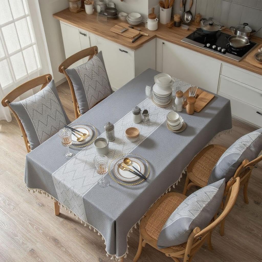 LOLPI Elegant Diamond Pattern Tassels Tablecloth - Stylish Table Cover (Gray, 140 x180cm/55inch x71inch)